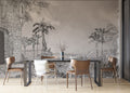 Grey Pencil Tropical Wallpaper : Misty Jungle Sketch Mural