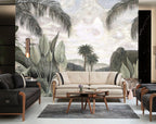 Tropical Lake Wallpaper : Grey Green Vintage Palm Mural - View 2