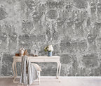 Distressed Lace Concrete Wallpaper : Taupe Plaster Damask Mural - View 4