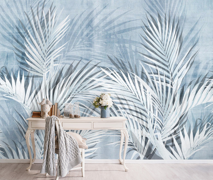 Pale Palm Leaf Shadow Wallpaper : Neutral Botanical Mural - View 4