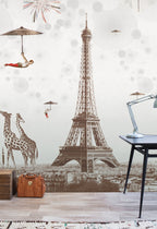Eiffel Tower Wallpaper : Whimsical Umbrella Paris Mural