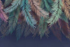 Iridescent Hanging Palm Wallpaper : Teal and Mauve Fronds on Navy Mural - View 2