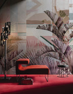 Burgundy Palm Wallpaper : Pink Geometric Tropical Mural