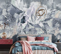 Icy Blue Floral Wallpaper : Abstract Grey Bloom Mural