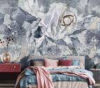Icy Blue Floral Wallpaper : Abstract Grey Bloom Mural