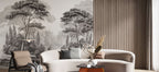 Etched Forest Wallpaper : Black And White Engraved Trees Mural - View 2