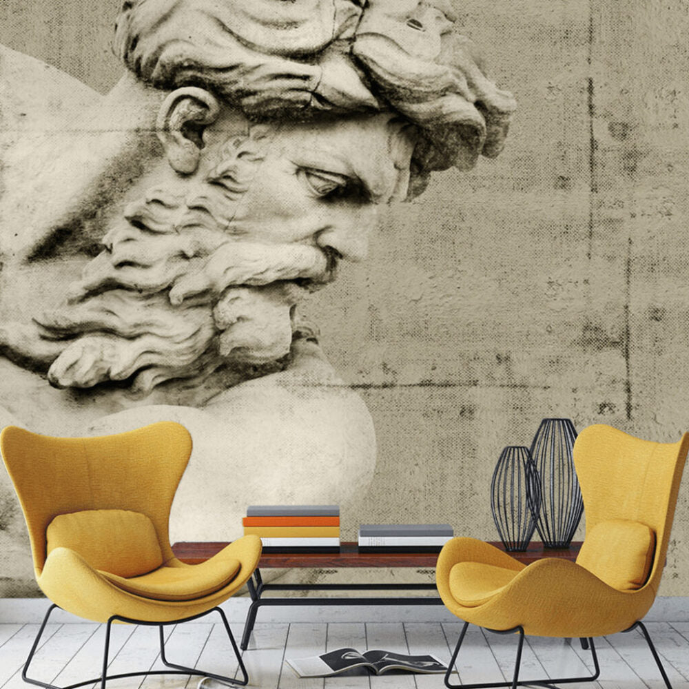 Zeus Statue Wallpaper : Classical Marble Bust Sepia Mural