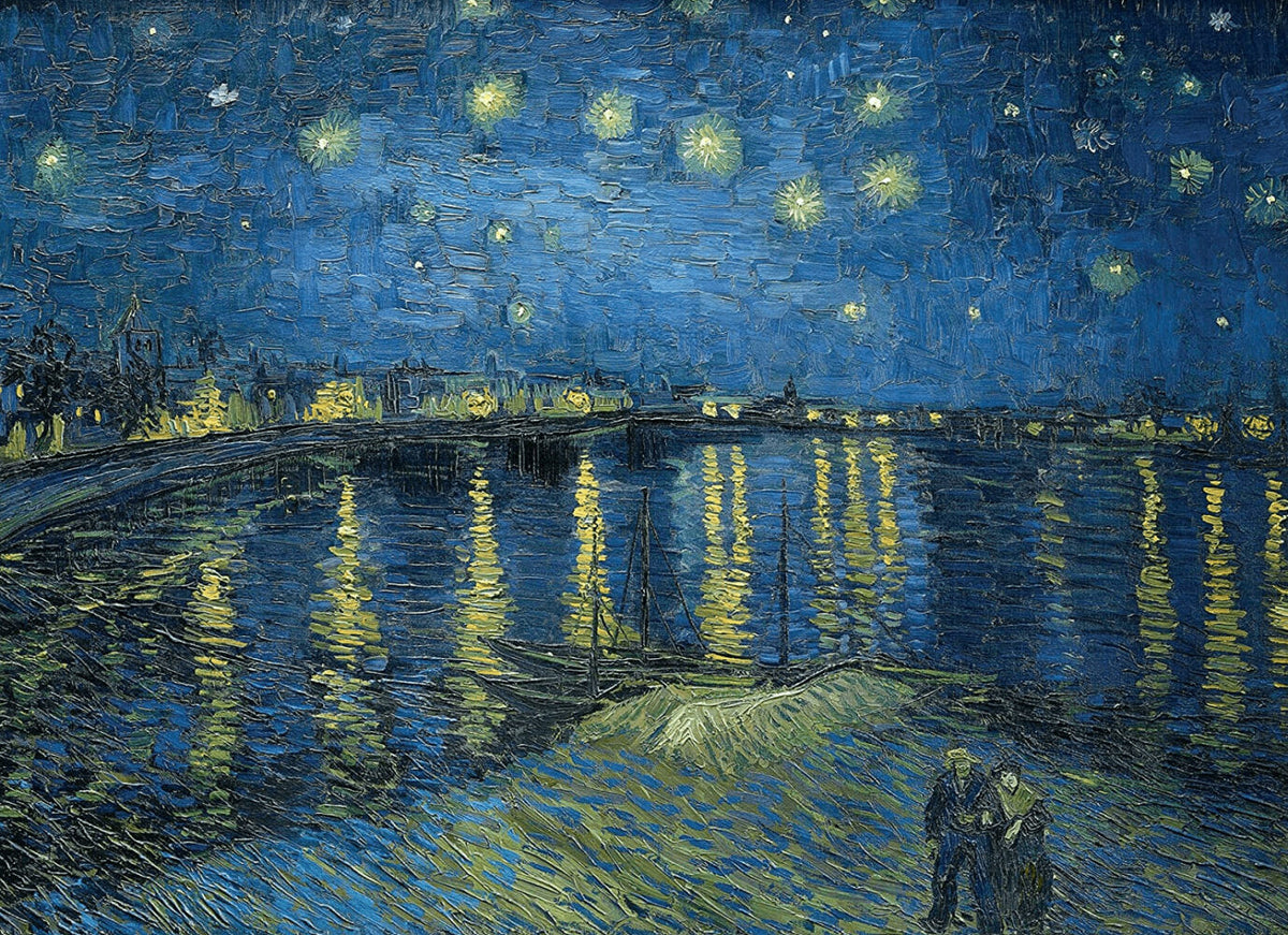 Starry Night River Wallpaper : Impressionist Oil Painting Mural - View 2