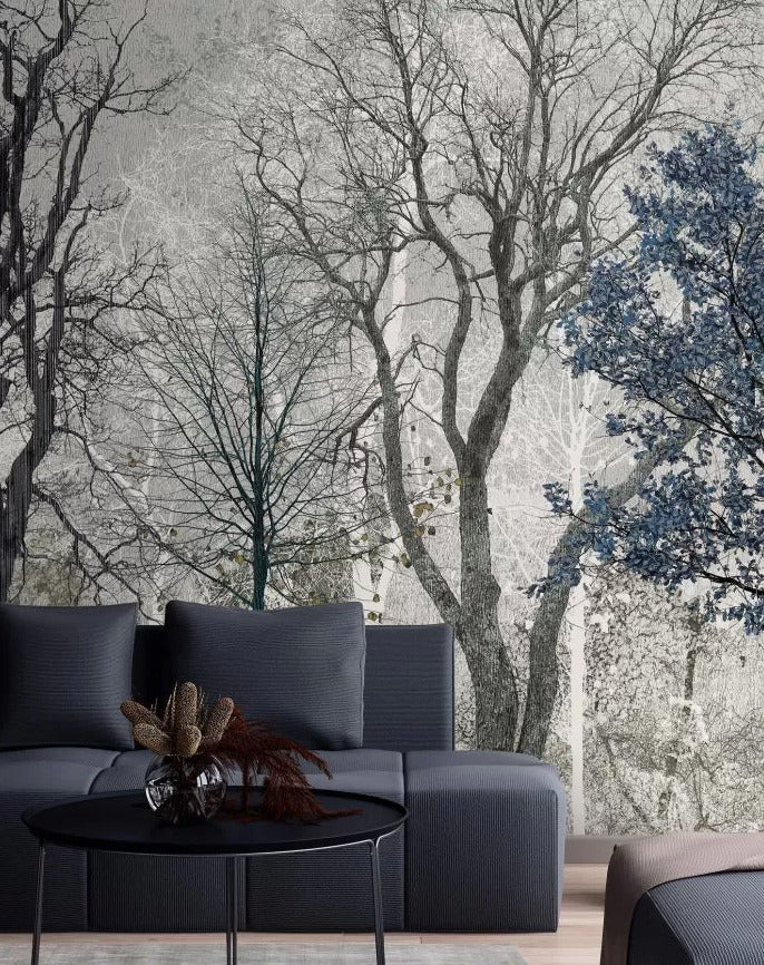 Bare Tree Forest Wallpaper : Grey Winter Woods Mural