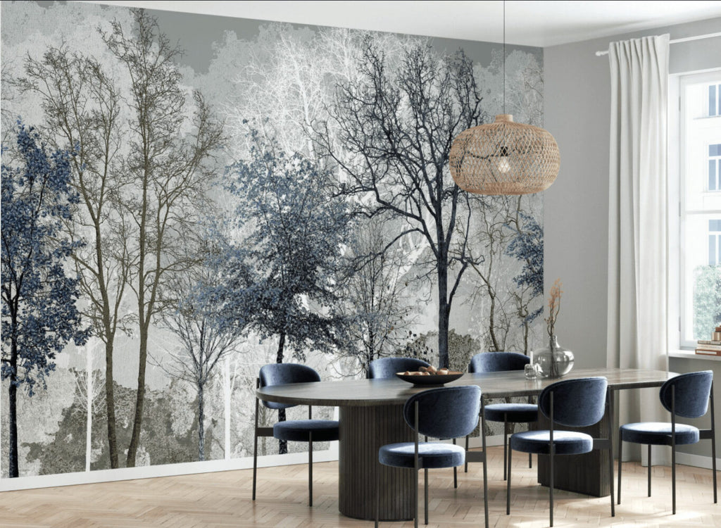 Bare Tree Forest Wallpaper : Grey Winter Woods Mural - View 3