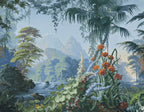 Blue Mountain Jungle Wallpaper : Vintage Tropical Landscape Mural - View 2