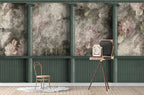 Framed Flower Panel Wallpaper : Green Wainscot Faded Floral Mural - View 2