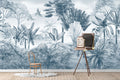 Blue Tropical Sketch Wallpaper : Soft Blue Jungle Leaf Mural