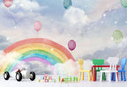 Rainbow Balloon Wallpaper : Watercolor Clouds Nursery Mural - View 3