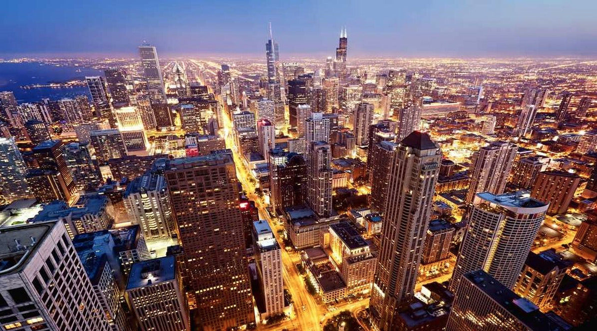 Night City Lights Wallpaper : Aerial Skyscraper Mural - View 2