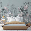Sage Botanical Butterfly Wallpaper : Pastel Leaves Mural