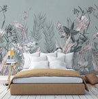 Sage Botanical Butterfly Wallpaper : Pastel Leaves Mural
