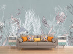 Sage Botanical Butterfly Wallpaper : Pastel Leaves Mural - View 4