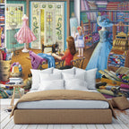 Vintage Dress Shop Wallpaper : Seamstress Atelier Illustration Mural - View 3