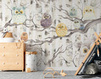 Owl Family Kids Wallpaper : Birch Branch Owls Mural - View 2