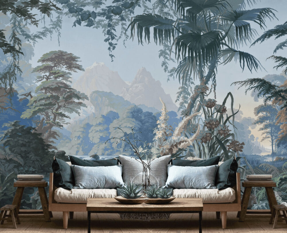 Scenic Forest Wallpaper : Blue Grey Vintage Woodland Mural - View 3