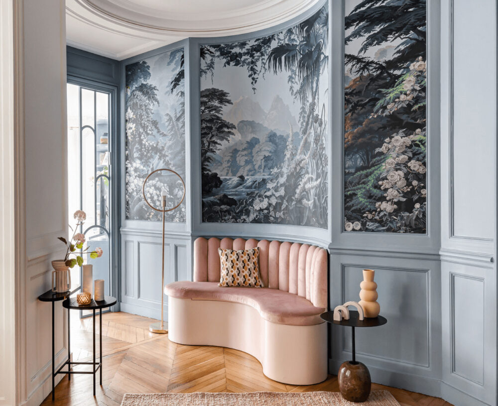 Scenic Forest Wallpaper : Blue Grey Vintage Woodland Mural