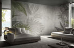 Palm Shadow Wallpaper : Faded Grey Leaf Mural