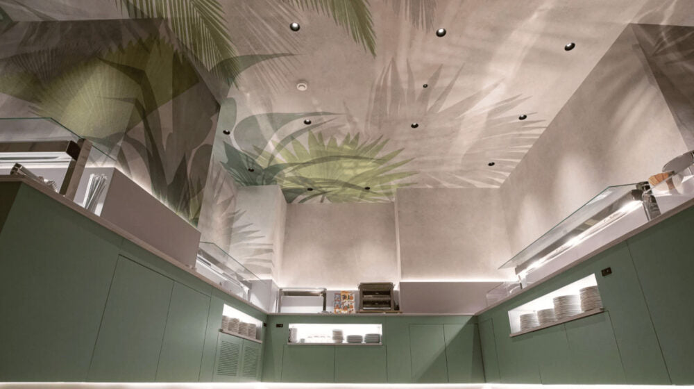 Palm Shadow Wallpaper : Faded Grey Leaf Mural - View 3