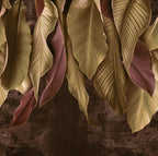 Golden Leaves Wallpaper : Mustard Burgundy Tropical Mural - View 2
