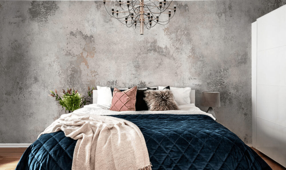 Plaster Concrete Wallpaper : Grey Distressed Stucco Texture Mural - View 2