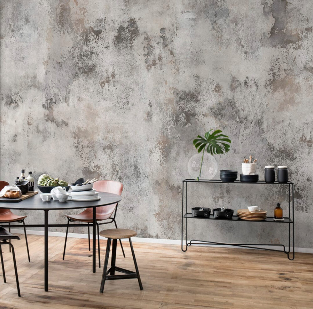Plaster Concrete Wallpaper : Grey Distressed Stucco Texture Mural