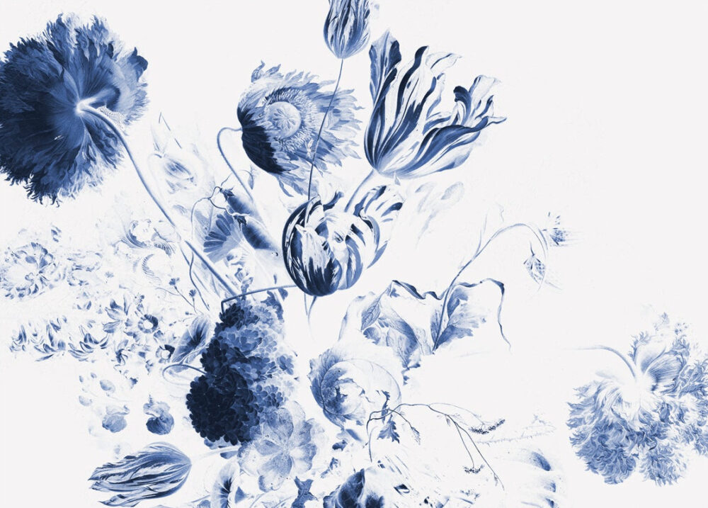 Blue Delft Floral Wallpaper : Indigo Watercolour Tulip Mural - View 2