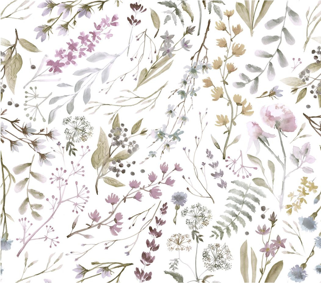 Watercolor Herb Wallpaper : Soft Lavender Botanical Pattern - View 2