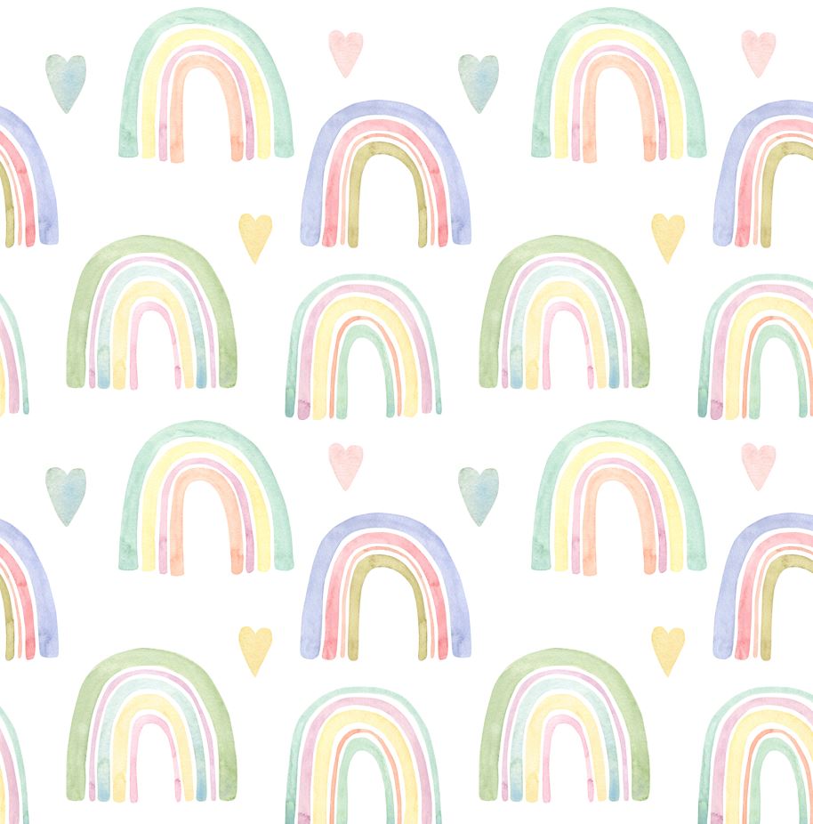 Rainbow Hearts Wallpaper : Pastel Kids Pattern - View 2