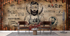 Vintage Barber Shop Wallpaper : Bearded Barber Sketch Mural - View 3