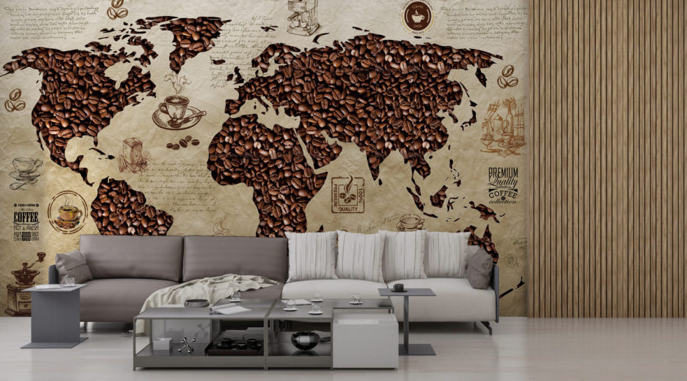 Coffee Bean World Map Wallpaper : Vintage Café Map Mural - View 3