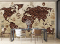 Coffee Bean World Map Wallpaper : Vintage Café Map Mural