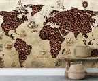 Coffee Bean World Map Wallpaper : Vintage Café Map Mural - View 4