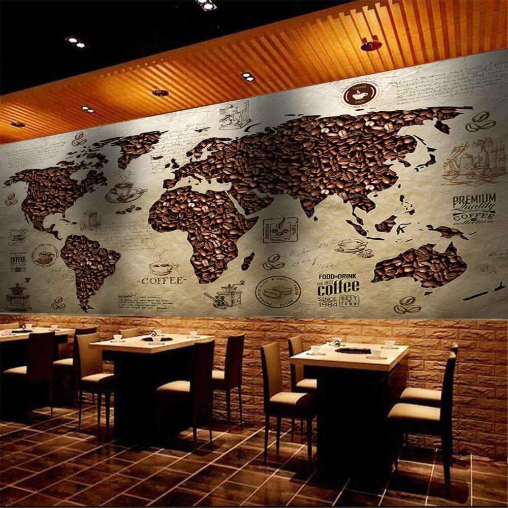 Coffee Map Sketch Wallpaper : Parchment Coffee Beans World Mural - View 3