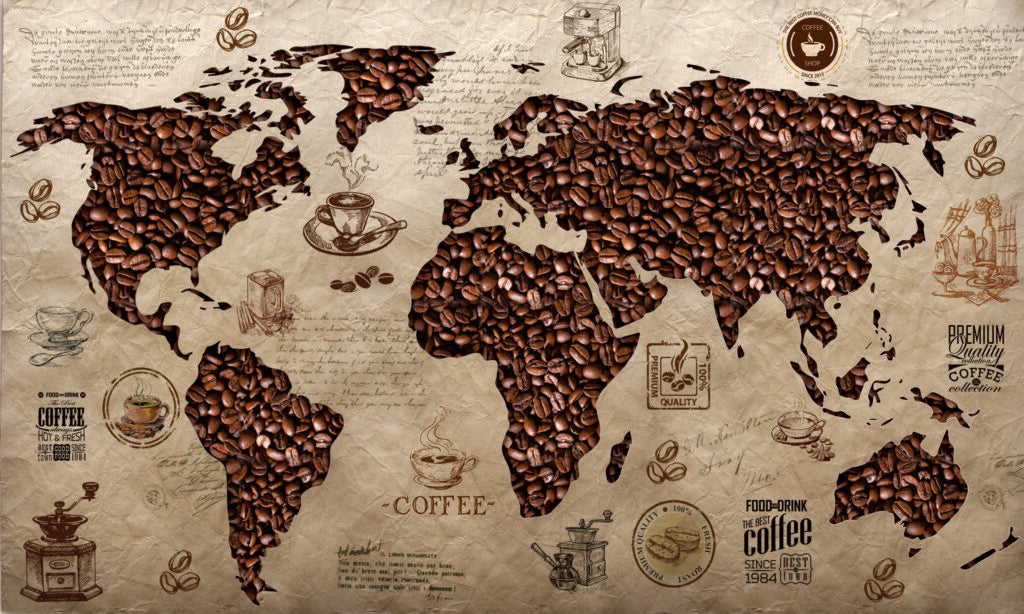 Coffee Bean World Map Wallpaper : Vintage Café Map Mural - View 2