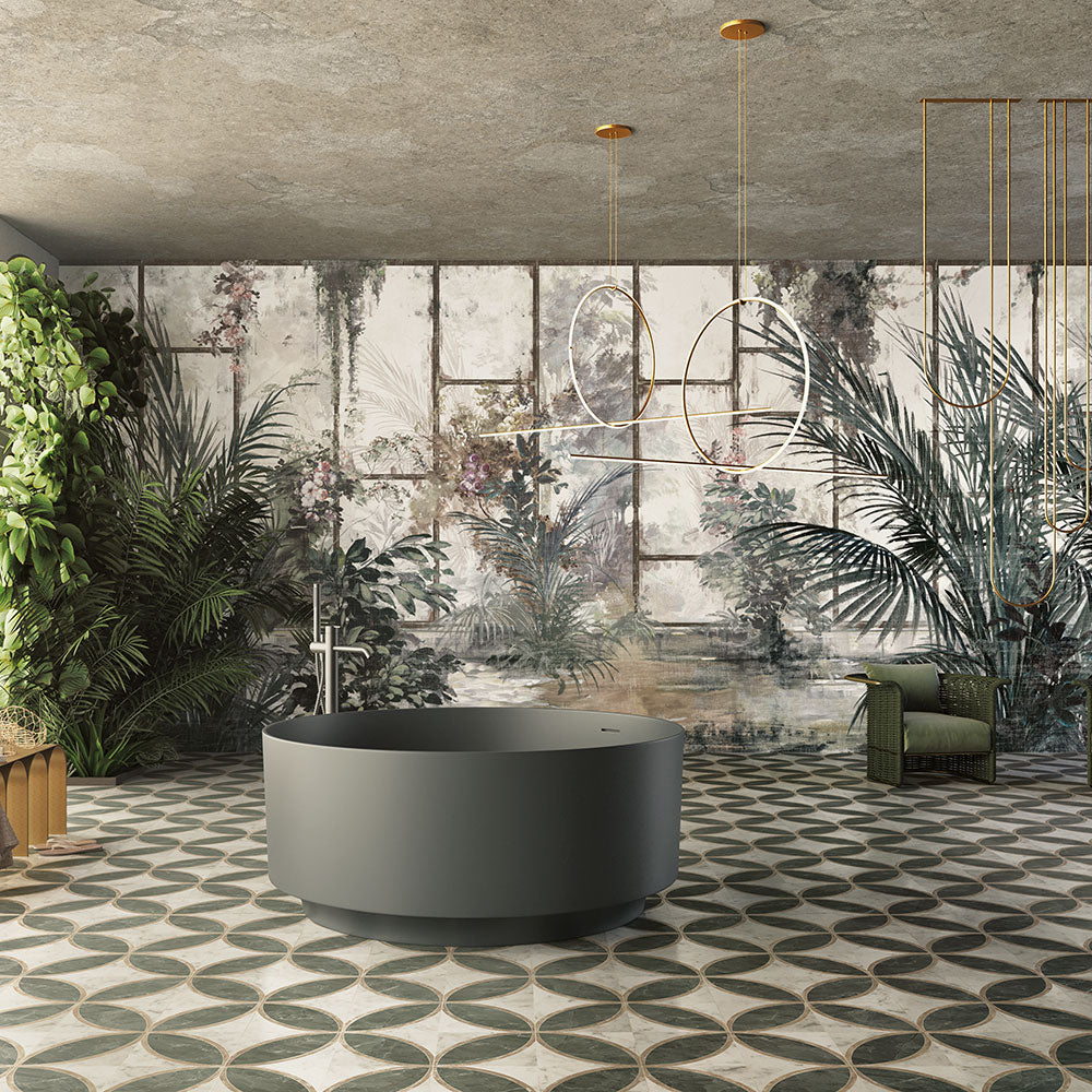 Faded Greenhouse Wallpaper : Distressed Tropical Conservatory Mural