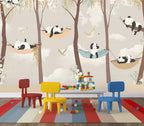 Sleeping Panda Kids Wallpaper : Pastel Tree Birds Mural - View 6