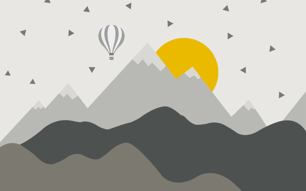 Grey Mountain Sun Kids Wallpaper : Scandi Peaks Mural - View 2