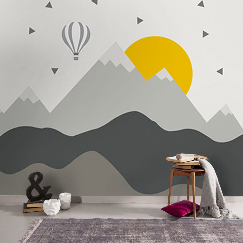 Grey Mountain Sun Kids Wallpaper : Scandi Peaks Mural - View 5