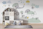 Elephant on Bicycle Kids Wallpaper : Pastel Animals Mural - View 3