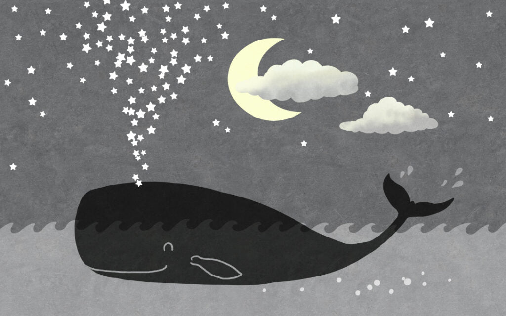 Whale and Moon Kids Wallpaper : Grey Night Sky Mural - View 2