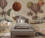 Flying Elephants Wallpaper : Vintage Hot Air Balloon Kids Mural