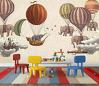Flying Elephants Wallpaper : Vintage Hot Air Balloon Kids Mural - View 4