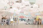 Pastel Circus Wallpaper : Carnival Tents and Balloons Kids Mural - View 2