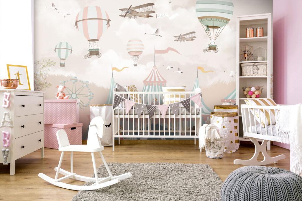 Pastel Circus Wallpaper : Carnival Tents and Balloons Kids Mural - View 5